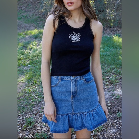 Brandy Melville Y2K ruffled denim mini skirt by J. Galt, size S - Picture 2 of 12